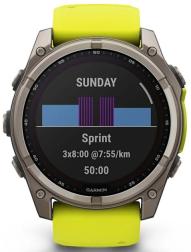 Умные часы Garmin Fenix 8 51 мм Solar, Sapphire Titanium, серый с желтым ремешком (010-02907-21)