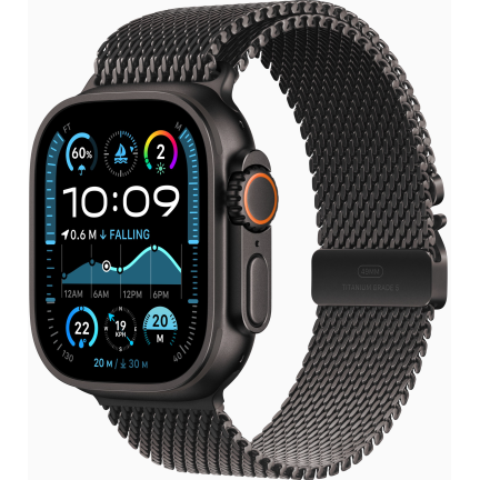 Apple Watch Ultra 2 (2024) 49mm Black Titanium Case with Black Titanium Milanese Loop Large