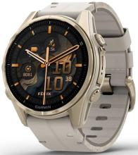 Часы Garmin Fenix 8 43mm Amoled Sapphire Titanium, золотистый, серый кожаный ремешок (010-02903-40)